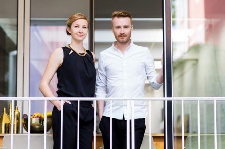 Founders Lisbeth Fischbacher and Daniel Hoheneder in front of their office